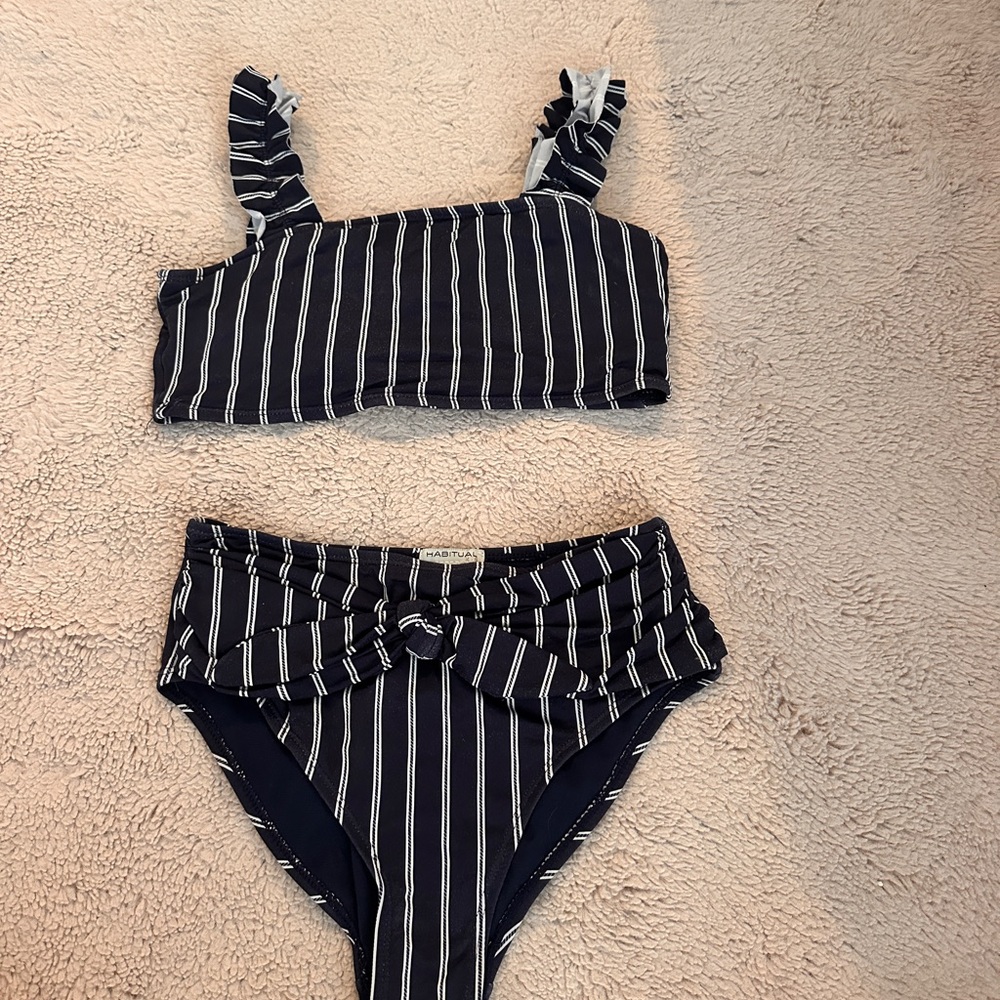 Habitual Kid Navy Blue and White Striped Bikini